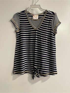 Pink Vanilla New Striped Black & White V-Neck Tie-Hem girls Top